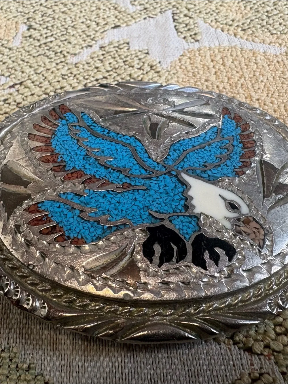 Turquoise Inlay Eagle Belt Buckle